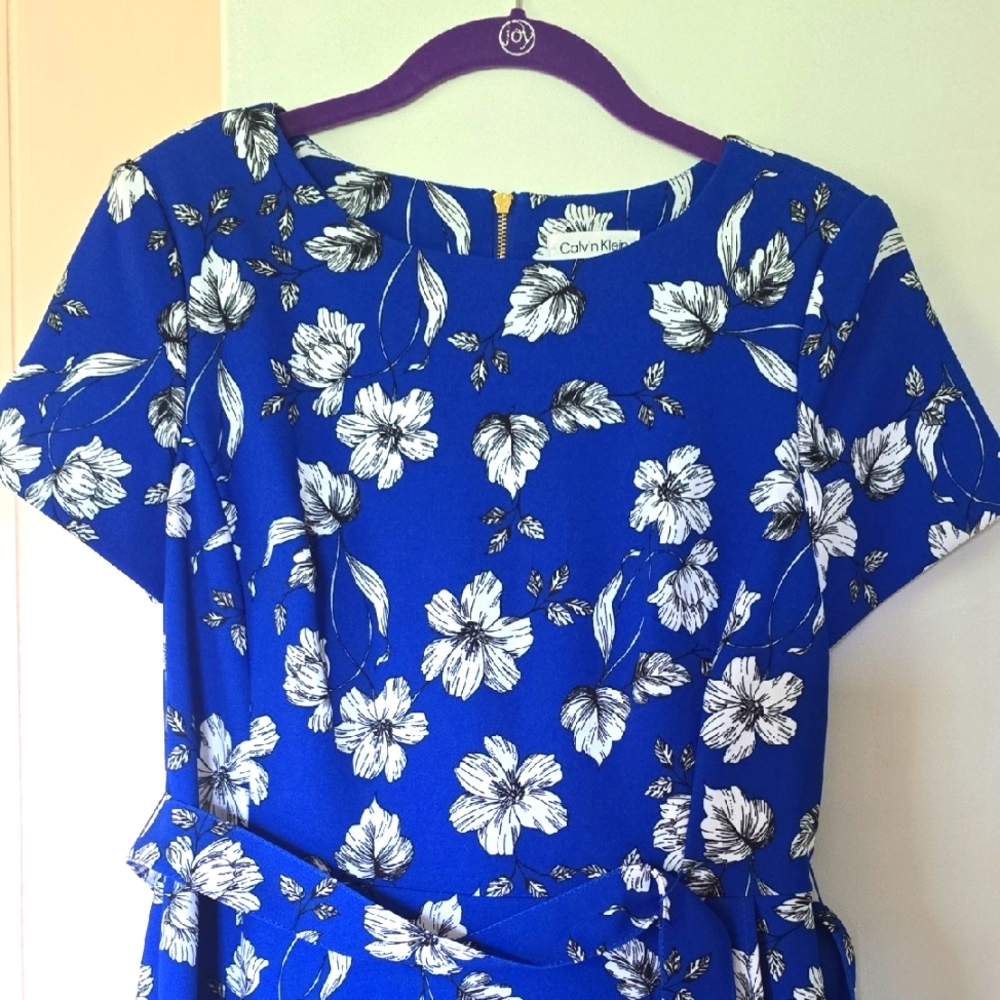 Calvin Klein Royal Blue Dress with White Floral Design